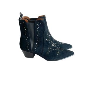 & Other Stories Black Suede Studded Pointy Toe Western Boots Shoes size 40 EU